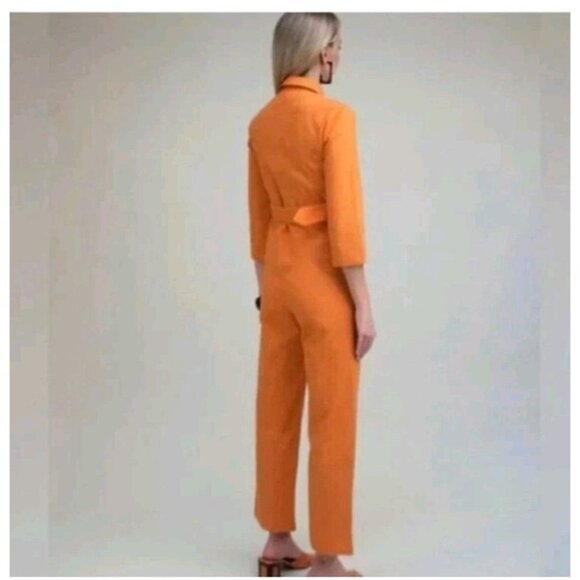 House Of Sunny Orange Belted Button Up Jumpsuit With Collar 3/4 Sleeves Size 4 - Picture 13 of 13